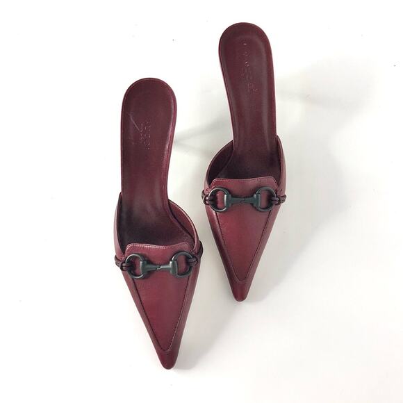 NIB Vintage Gucci Horsebit Wine Leather Pointed Toe Kitten Heel Pumps Mules 8.5 - Picture 3 of 10